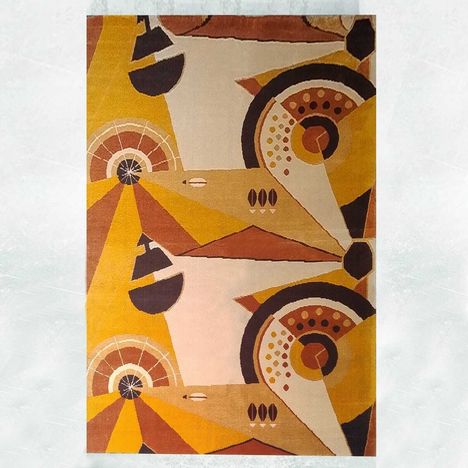 1950s Extremely Rare Pair Of French Constructivist Pure Wool Rugs / Tapestries photo vintage
