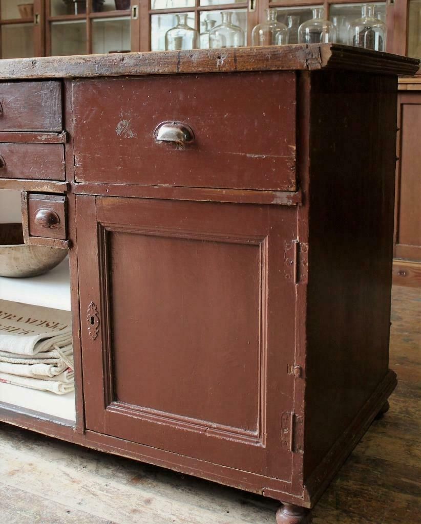 Furniture Large Old Original Apothecary Shop Counter/Kitchen Island Haberdashery Salvage photo