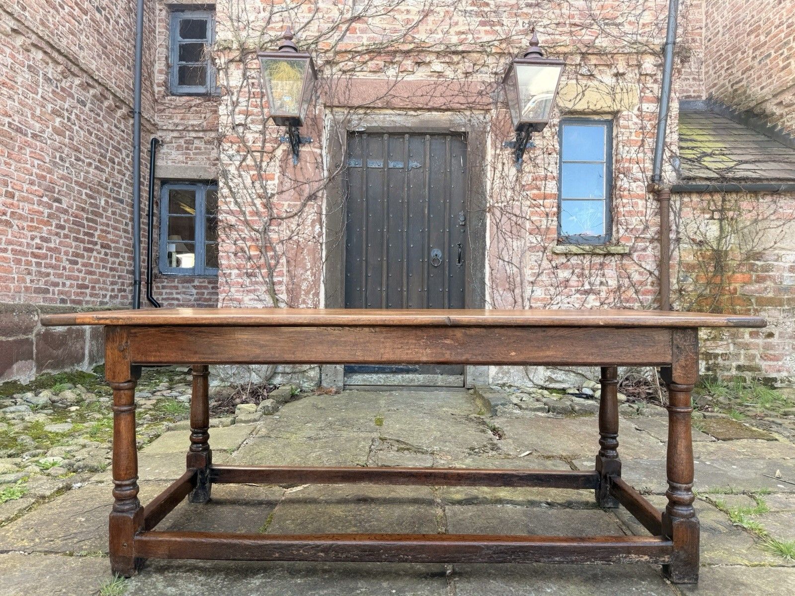 Antique English Country Rustic Farmhouse Refectory  Kitchen Dining Table C1850 photo Furniture