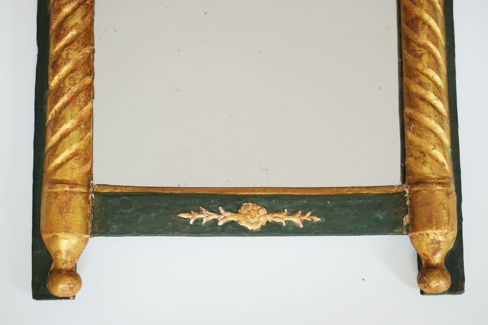 Rectangular Mirror In Green Lacquered & Gilded Wood, 19th Century French Empire Period photo vinterior