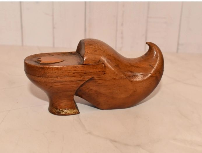 Antique Puzzle Snuff Box   Stunning Wooden Shoe Secret Cavity Novelty Casket