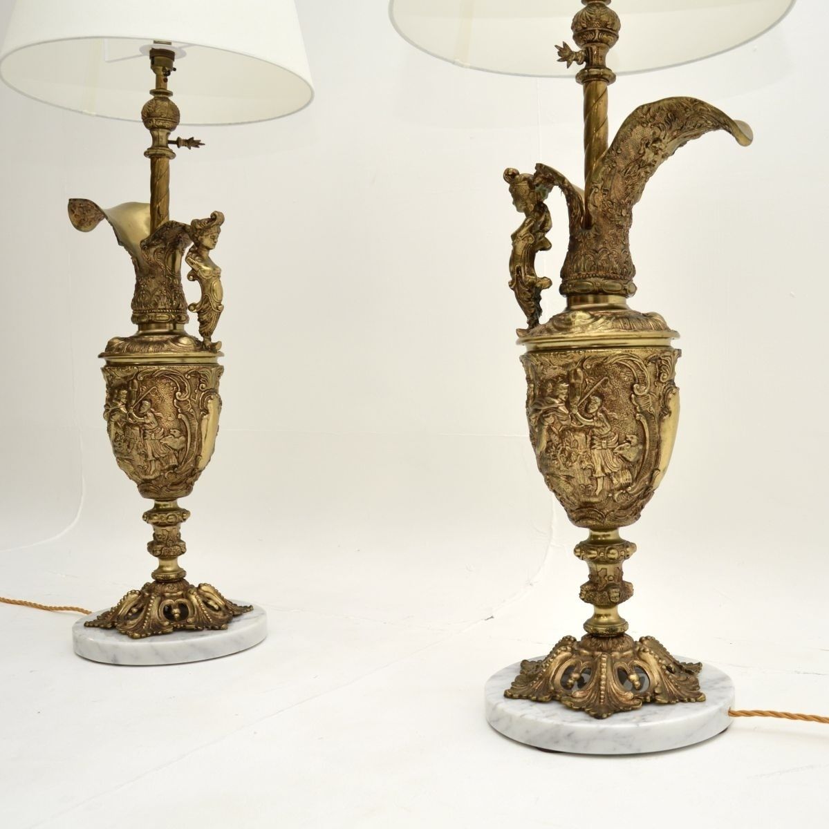 Pair Of Antique French Gilt Metal And Marble Table Lamps photo for sale