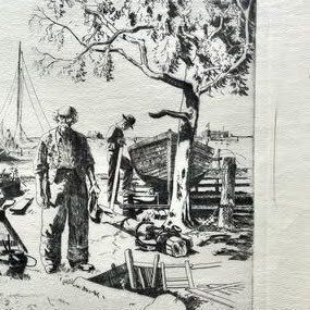 60’s Talio Chrome Print: Actor Lionel Barrymore’ Coastal Landscape 'Point Mugu' Etching photo vinterior