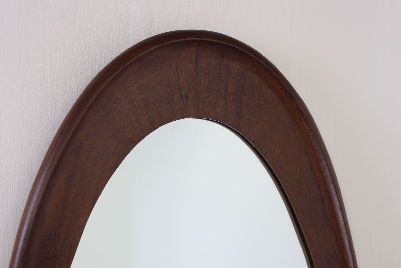 1960’s Large Danish Dark Teak Oval Mirror photo for sale
