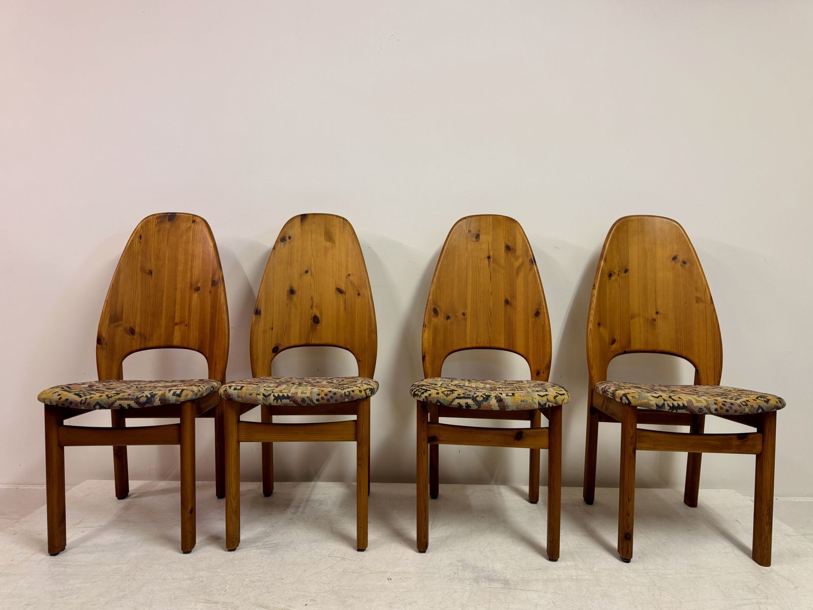 Set Of Six Danish High Back Pine Dining Chairs By Niels Koefod For Glostrup photo buy