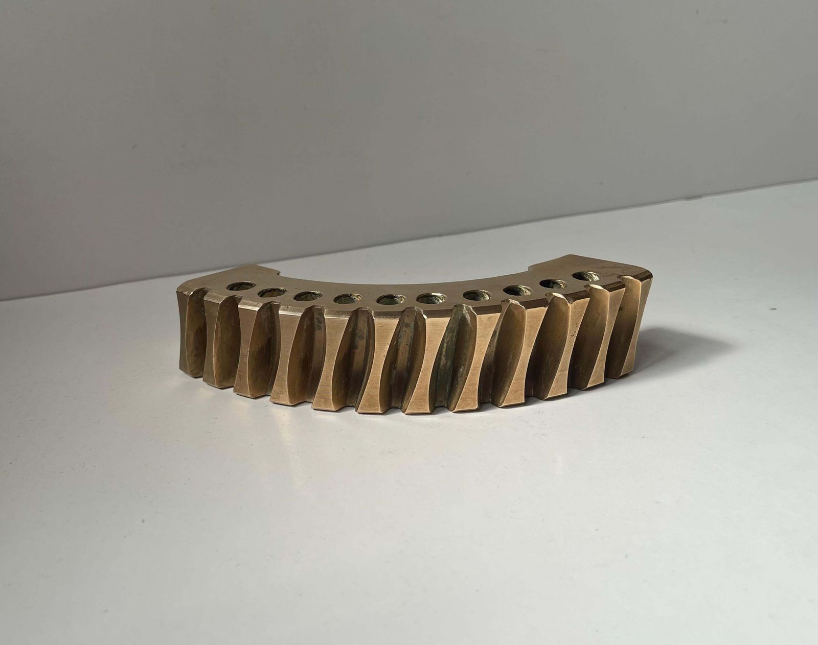 Scandinavianbrutalist Object In Polished Bronze   Gear Fragment Penholder, 1970s photo Home Decor
