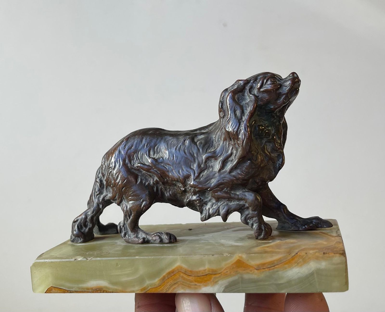 Pierre Jules Méne (After) Cavalier King Charles Spaniel In Bronze & Green Onyx photo for sale