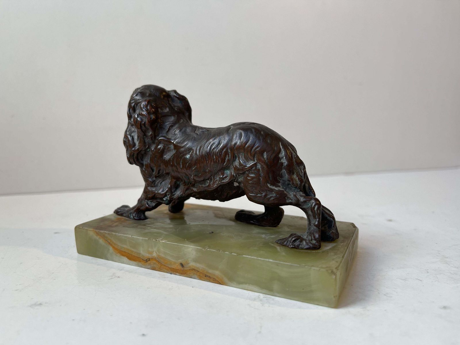 photo for sale Pierre Jules Méne (After) Cavalier King Charles Spaniel In Bronze & Green Onyx