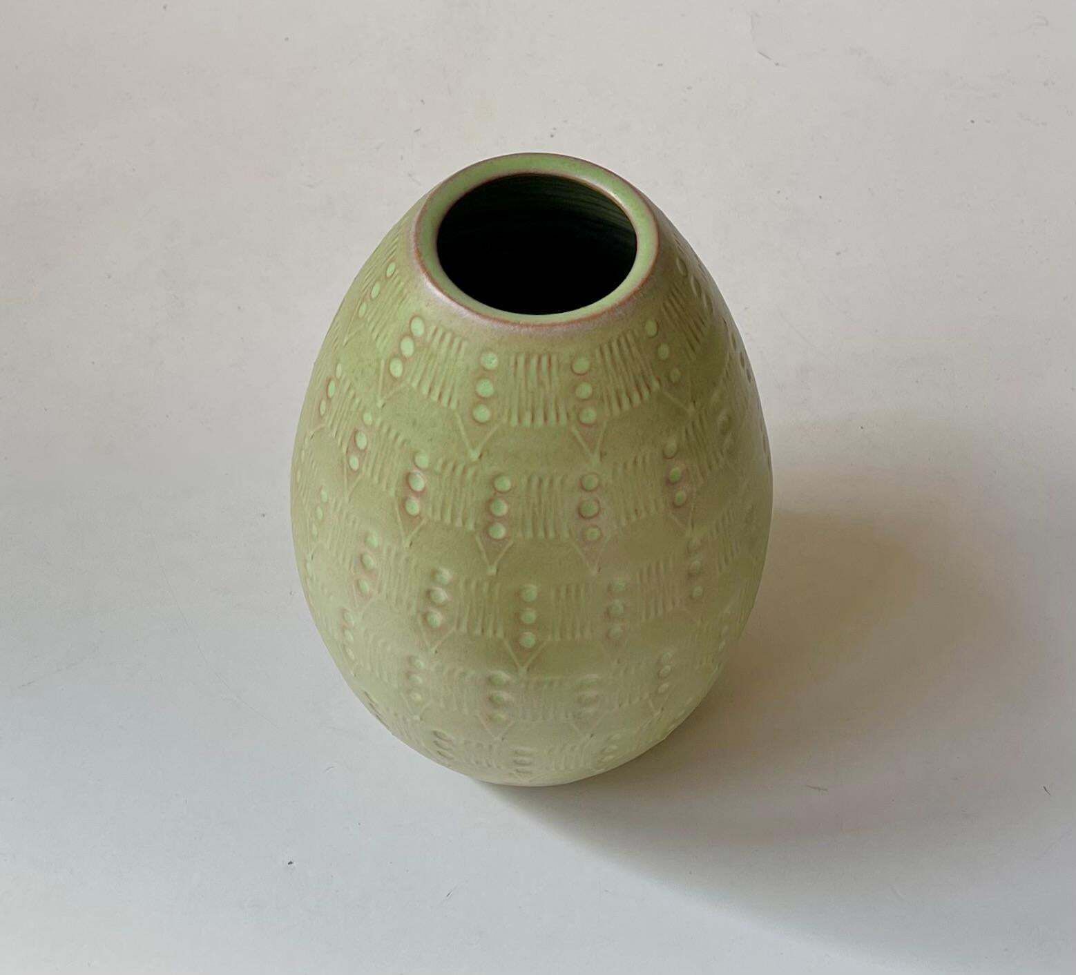 Ovoid Ceramic Vase In Green Glaze In The Style Of Anna Lisa Thomson photo furniture