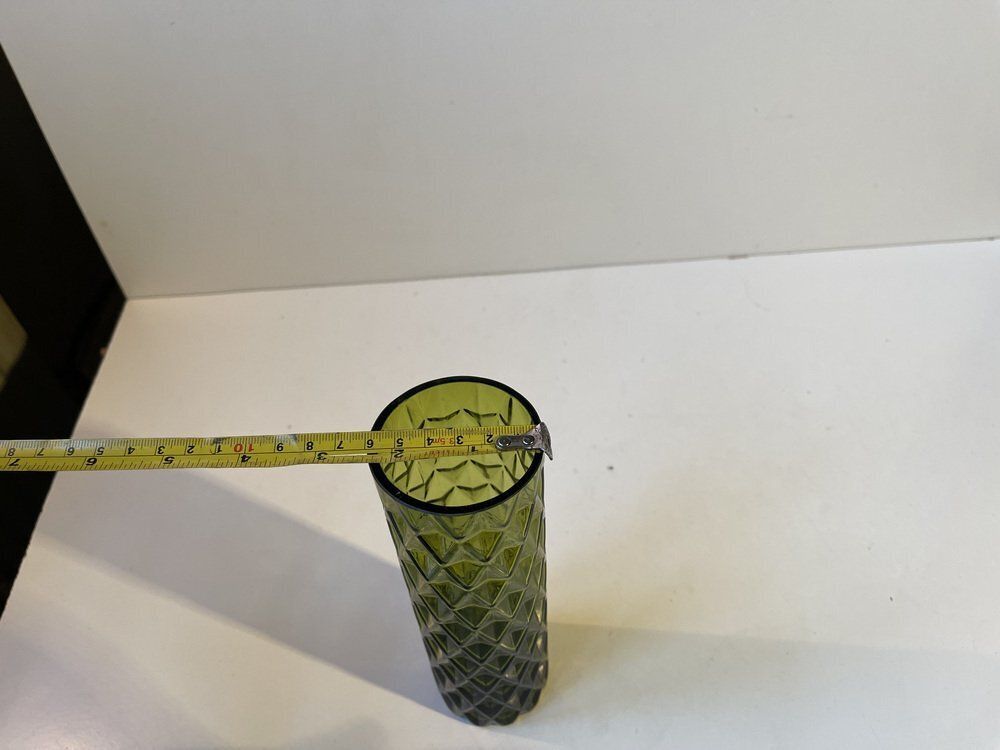 French Art Deco Geometric Green Glass Vase, 1950s photo vintage