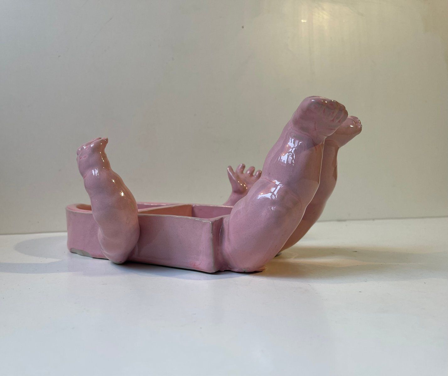Surrealist Baby Body Vanity Shelf In Pink Glazed Ceramic, 2000s photo for sale