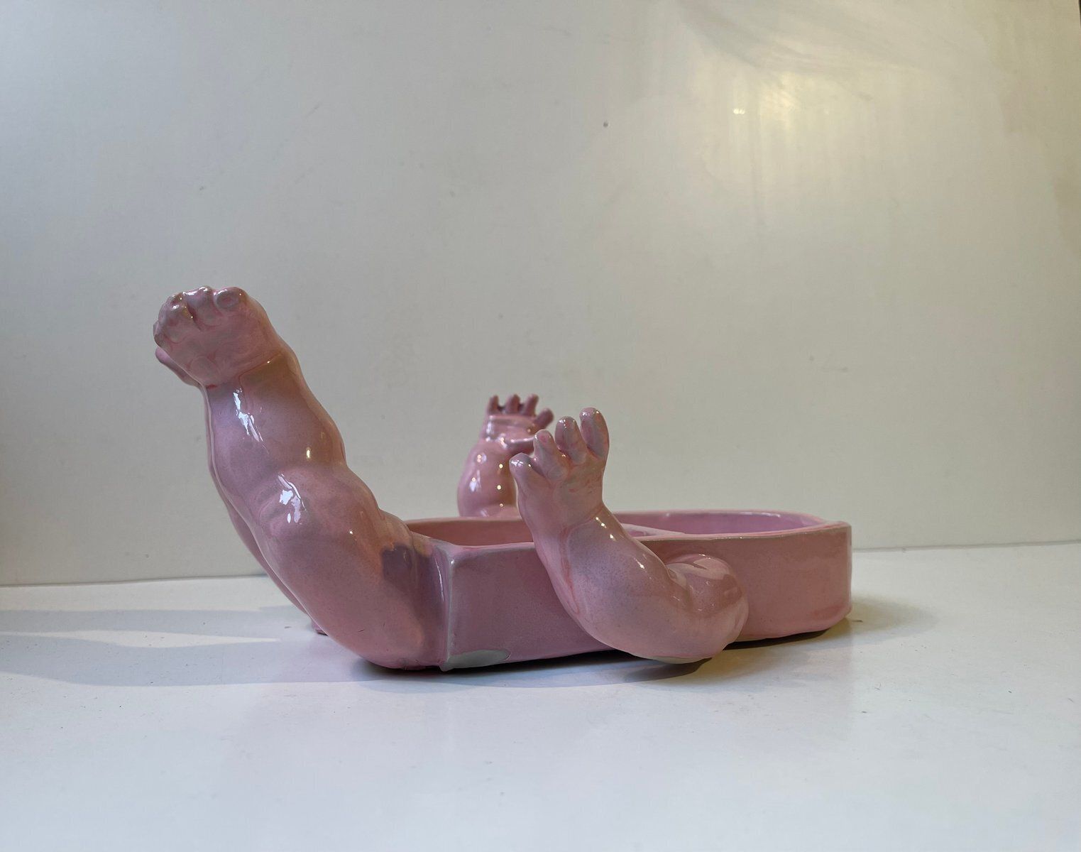 Surrealist Baby Body Vanity Shelf In Pink Glazed Ceramic, 2000s photo Art