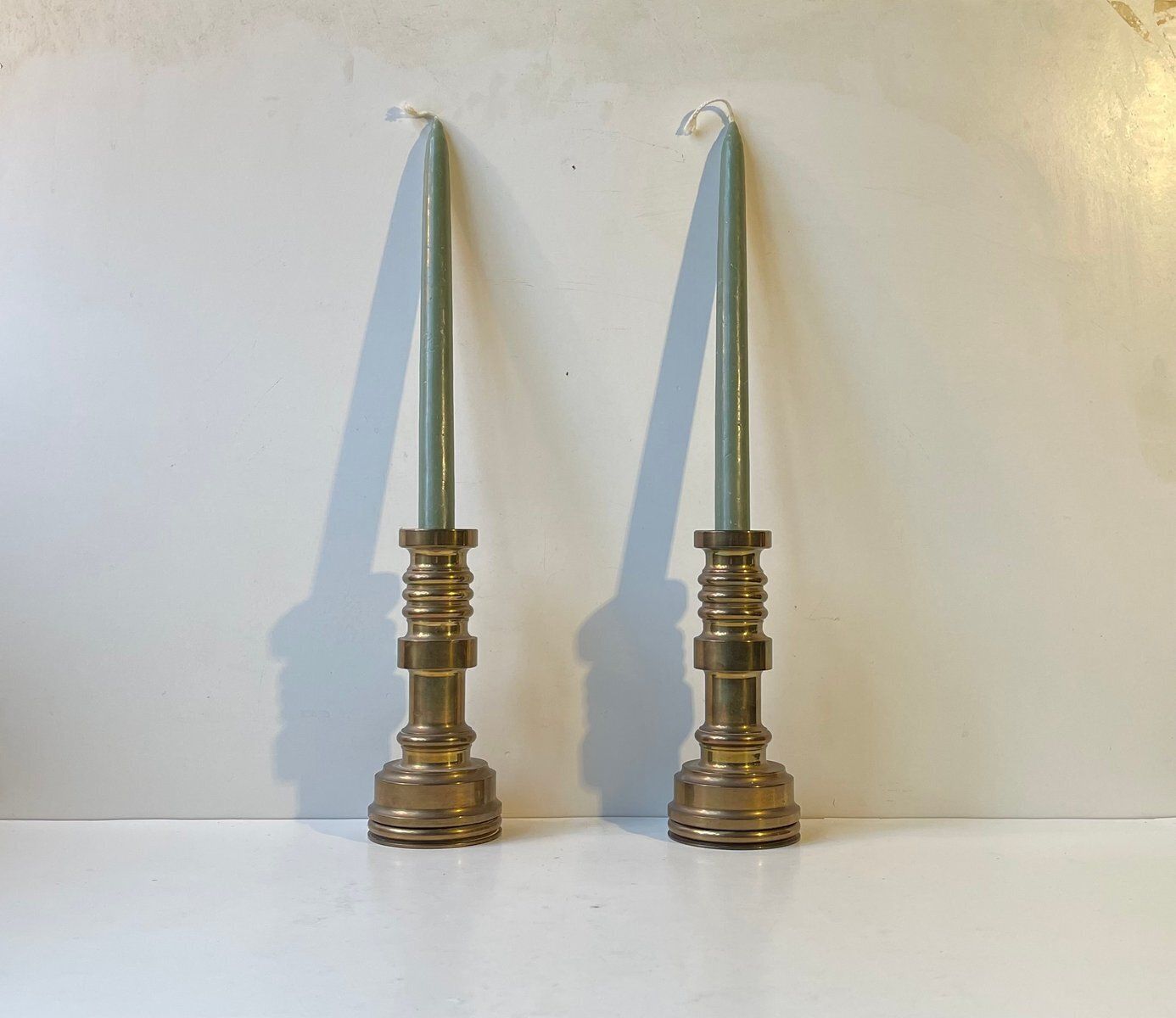 Mid Century Industrial Candlesticks In Bronze, 1950s, Set Of 2 photo for sale