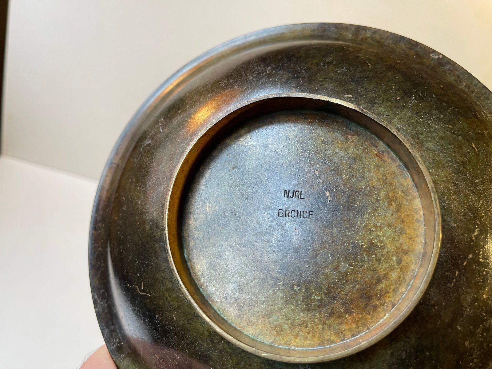 Art Deco Bronze Bowl With Flowers From Njal, Denmark, 1930s photo vintage