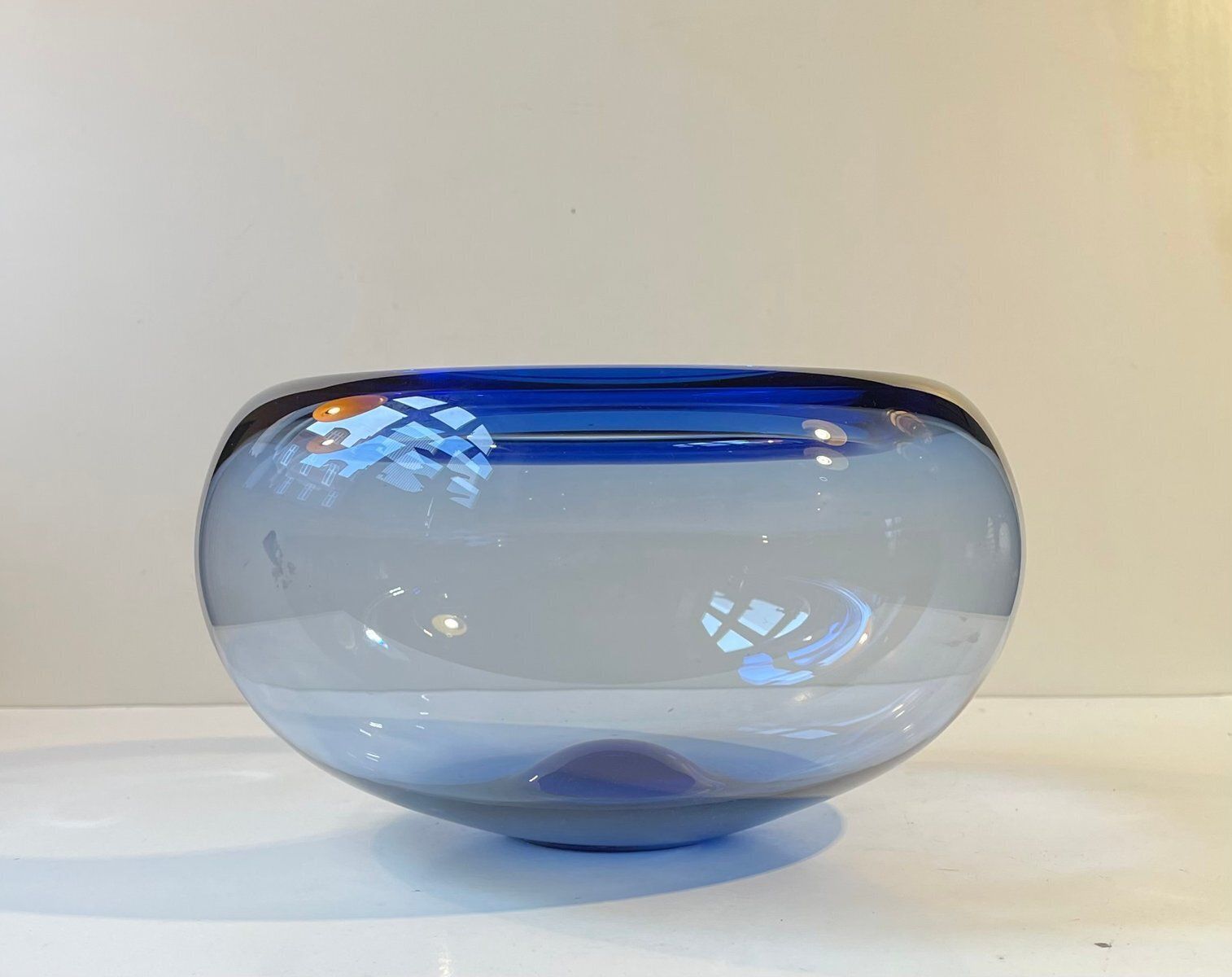 Mid Century Blue Glass Bowl By Per Lütken For Holmegaard, 1970s photo Home Decor