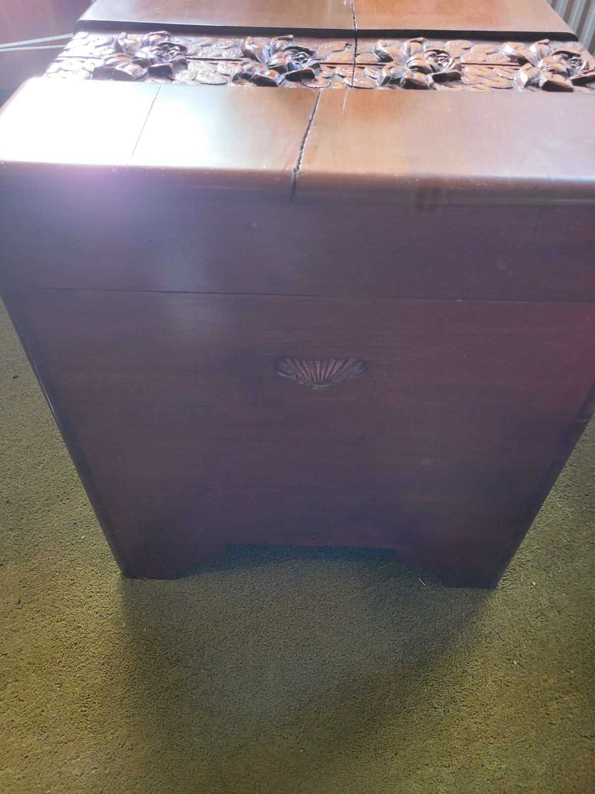 1950s Camphor Wood Hand Carved Chest   From Singapore photo for sale