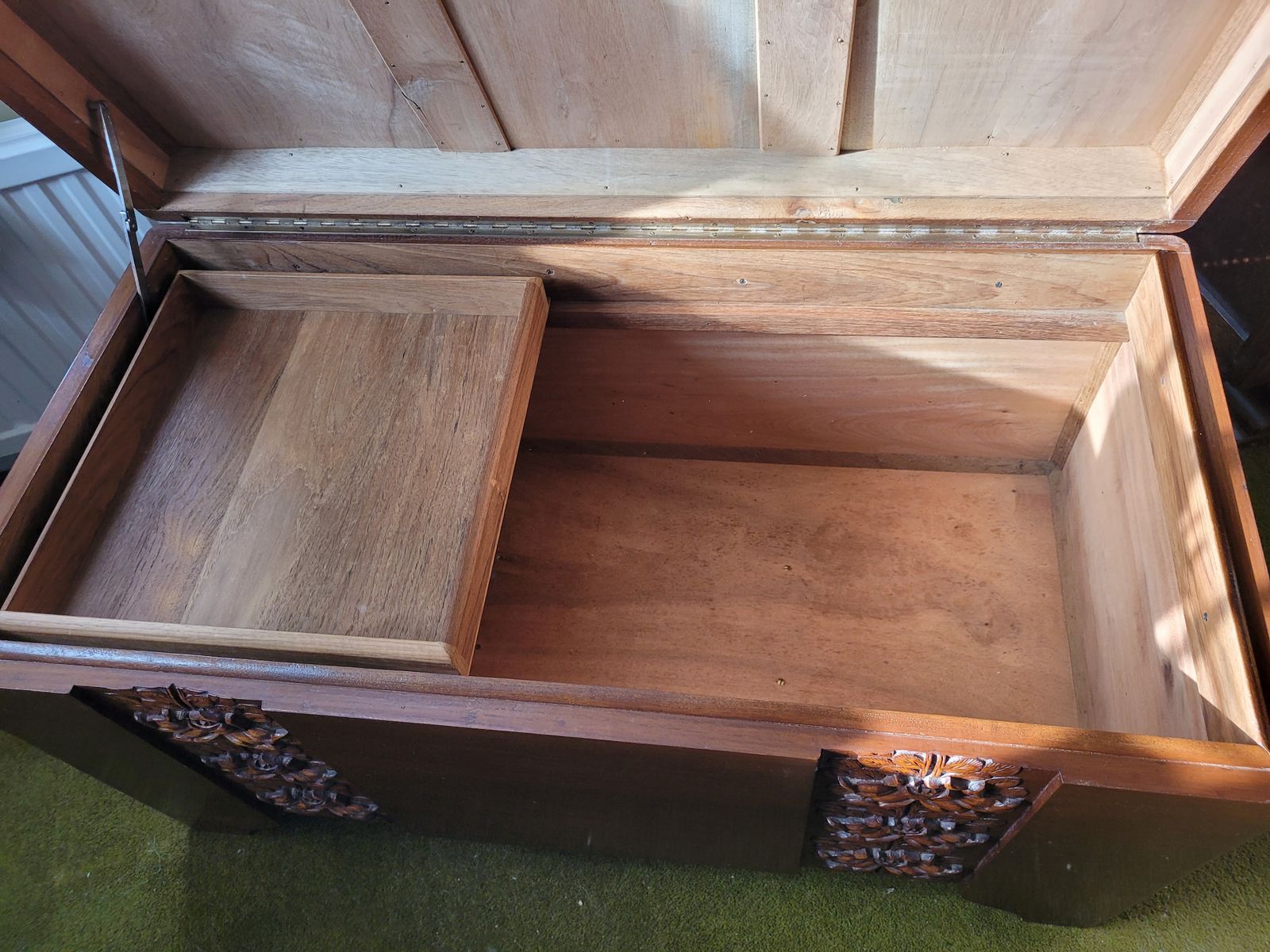 1950s Camphor Wood Hand Carved Chest   From Singapore photo vinterior