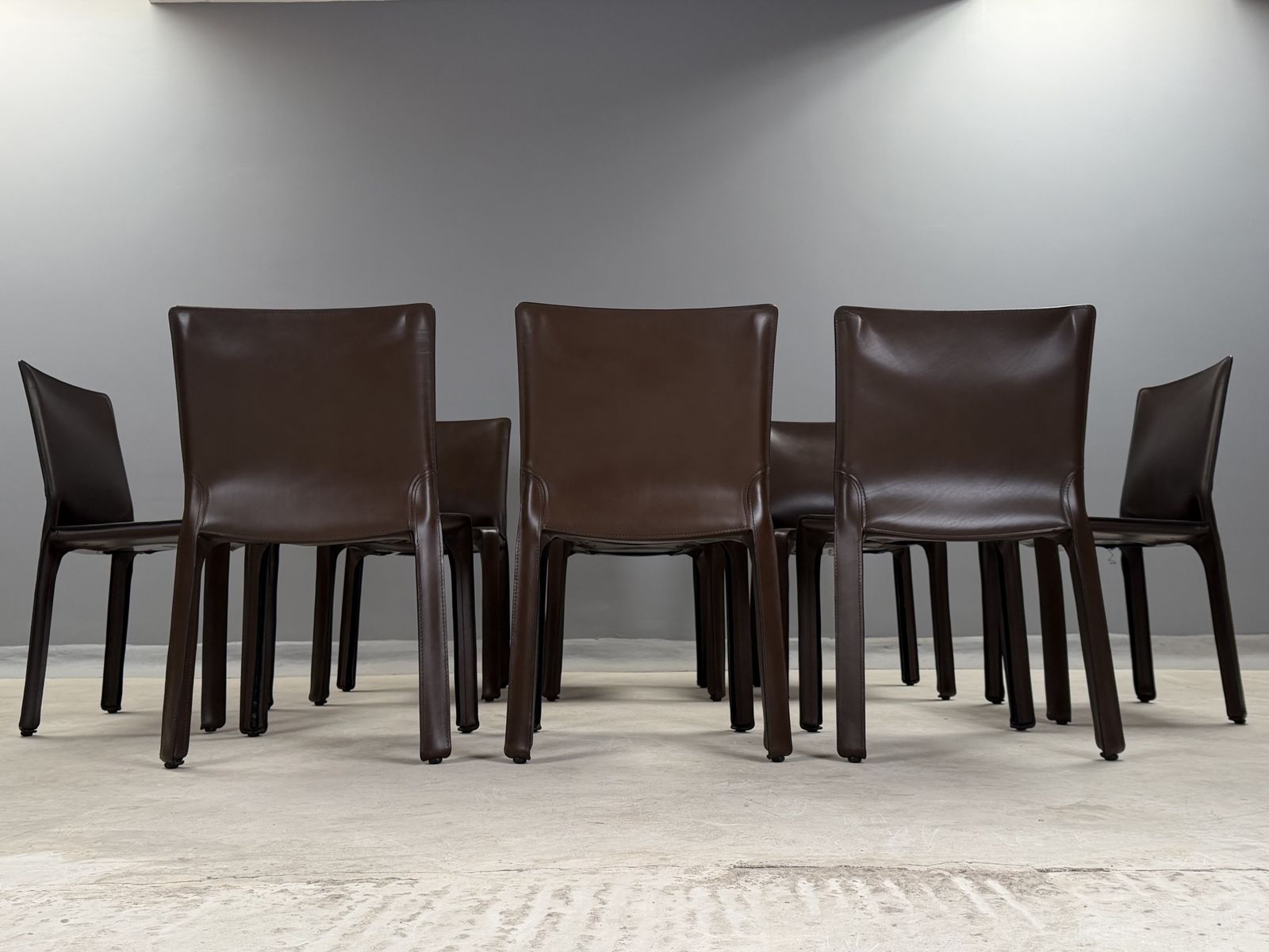 Cassina Cab 412 Dining Chairs By Mario Bellini – Vintage Italian Saddle Brown Leather – Set Of 8 Eight Dining Chairs photo vintage
