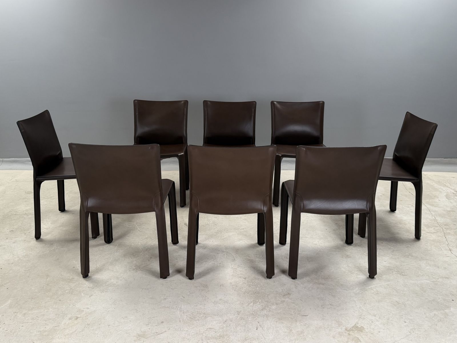 Cassina Cab 412 Dining Chairs By Mario Bellini – Vintage Italian Saddle Brown Leather – Set Of 8 Eight Dining Chairs photo for sale