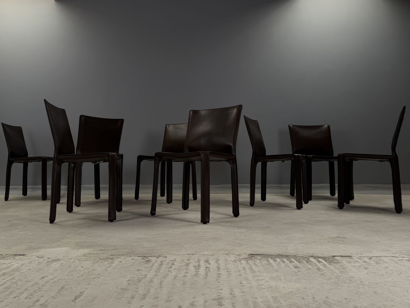 Cassina Cab 412 Dining Chairs By Mario Bellini – Vintage Italian Saddle Brown Leather – Set Of 8 Eight Dining Chairs photo 8495.0