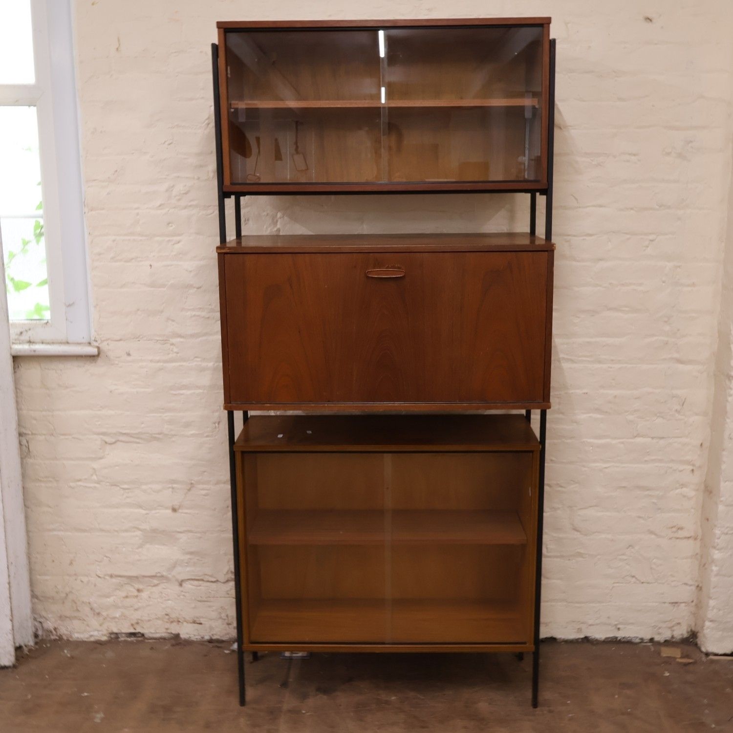 Avalon Modular Teak & Metal Multi Piece Mid Century Modern Bookcase Wall Unit 1970s 3 Sections Image 1 And 2 7 Storage Compartments photo furniture