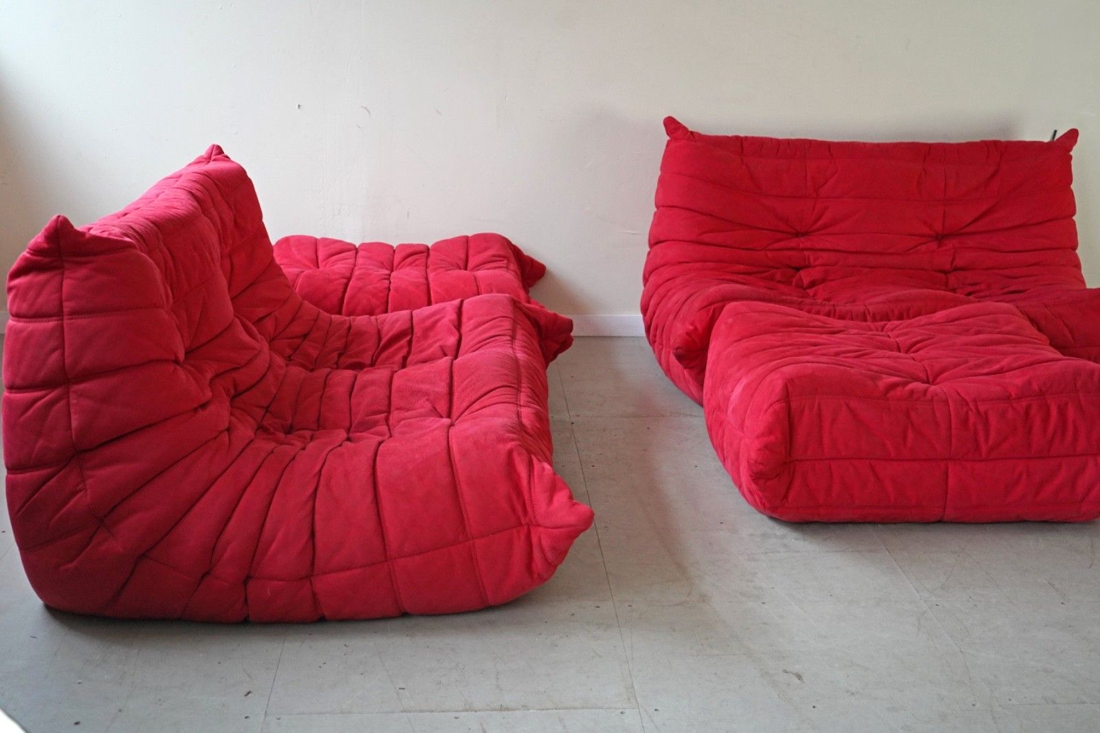 Vintage Togo Set Ligne Roset Two Sofas And Footstools photo Furniture