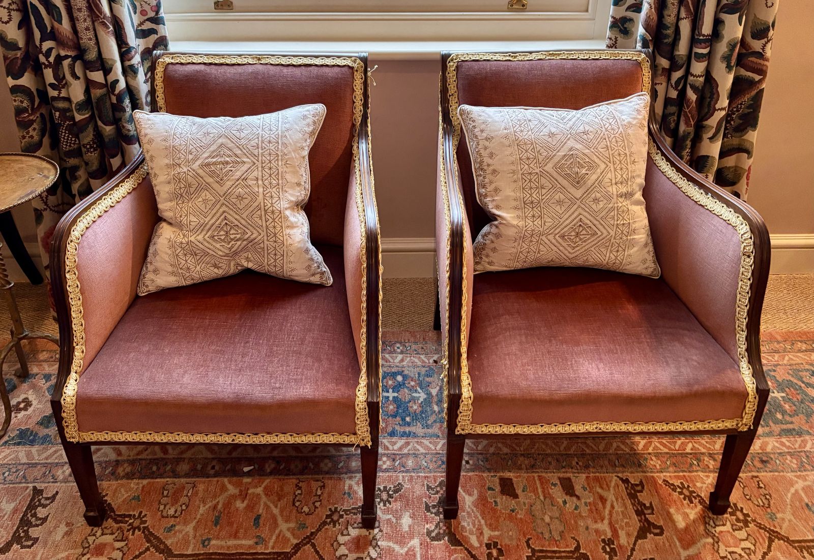 Pair Of Edwardian Mahogany Tub Salon Armchairs From 1900