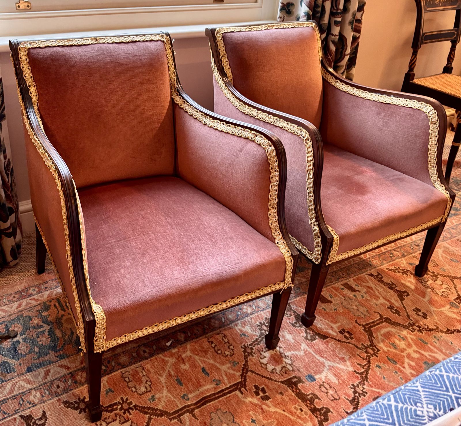 Pair Of Edwardian Mahogany Tub Salon Armchairs From 1900 photo buy