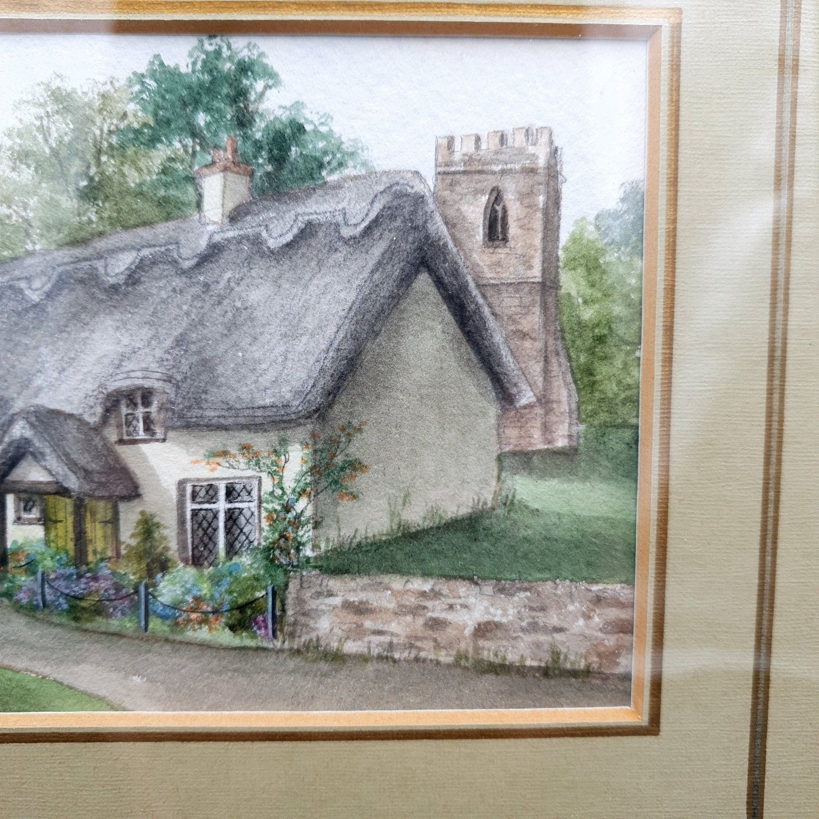 Pair Original Watercolour Paintings Andrea Thomas 1984 Thatched Cottages Devon photo vinterior