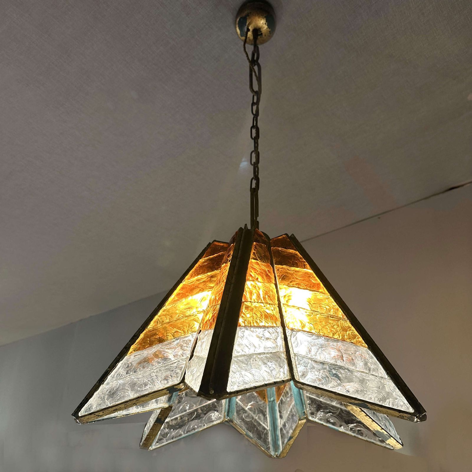 Poliarte Amber Glass Chandelier Star Form Italy 1970's photo furniture