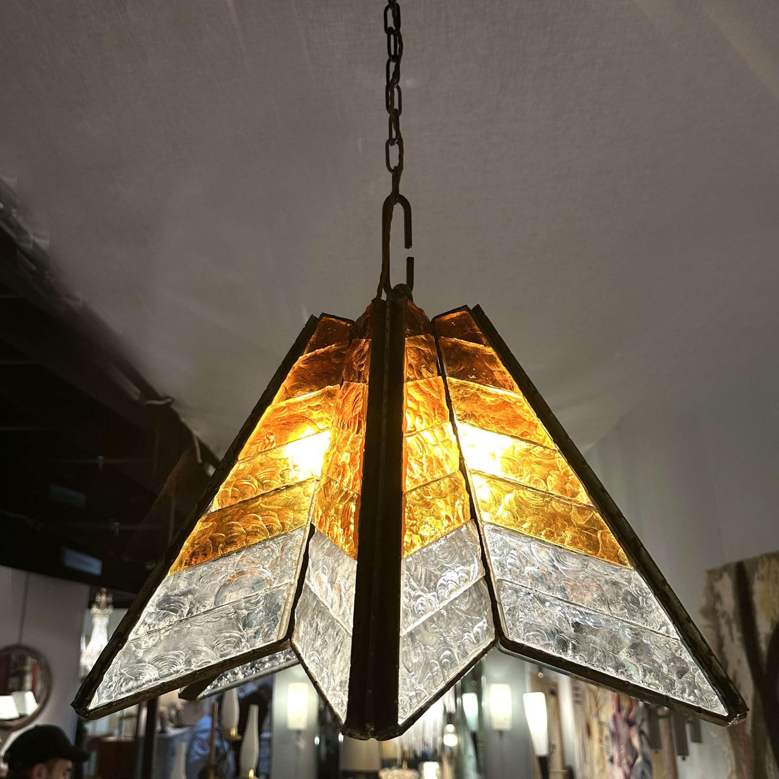 Poliarte Amber Glass Chandelier Star Form Italy 1970's photo buy