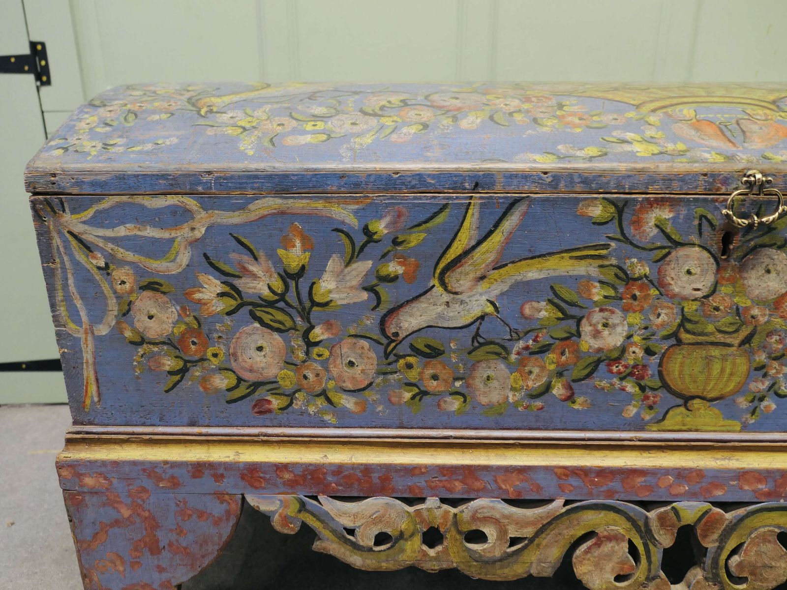 Italian Original Large Hand Painted Cassone Or Marriage Chest This Is A Wonderful Piece photo for sale