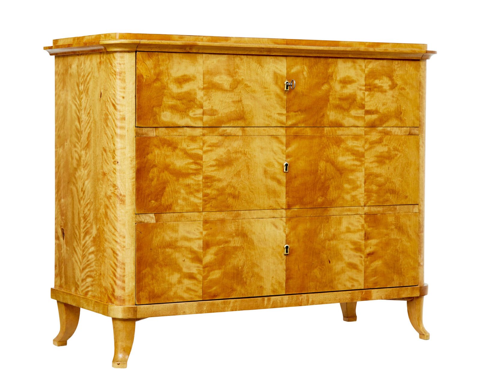19th Century Swedish Birch 3 Drawer Chest.