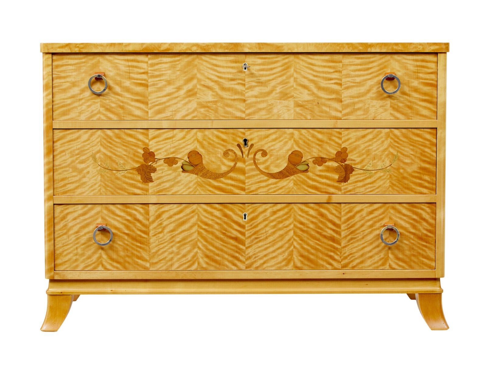 photo furniture Swedish Mid Century Inlaid Birch Chest Of Drawers.