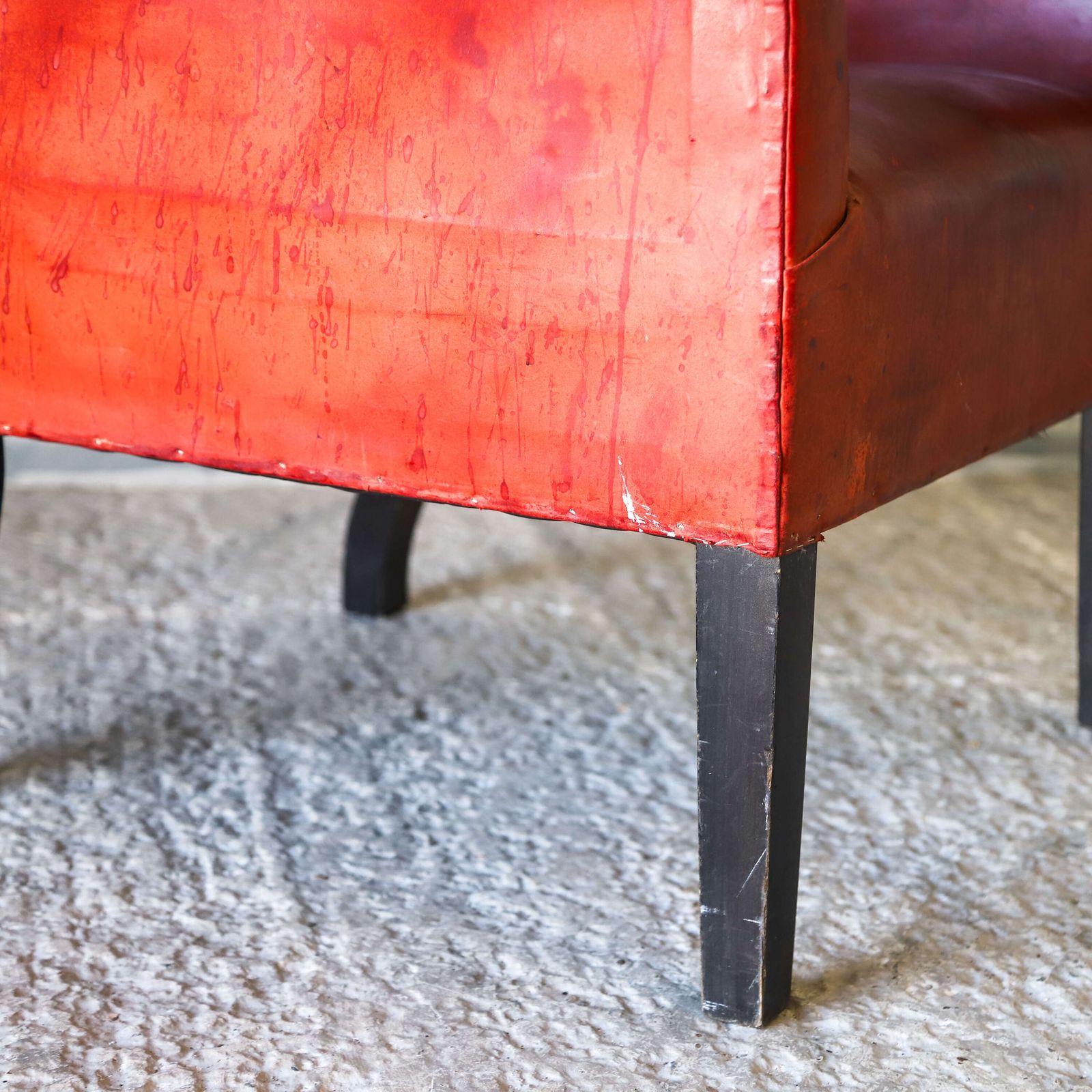 Furniture Mid 20th Century Red Leather Armchair On Ebonised Legs – Vintage Character & Comfort photo