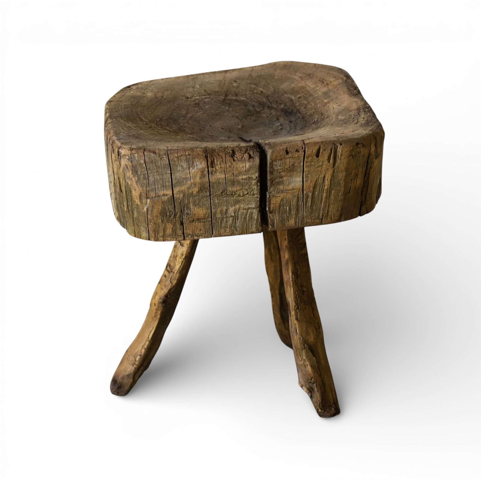 19th Century French Elm Chopping Block On Original Gnarled Legs – Vernacular Rural Style