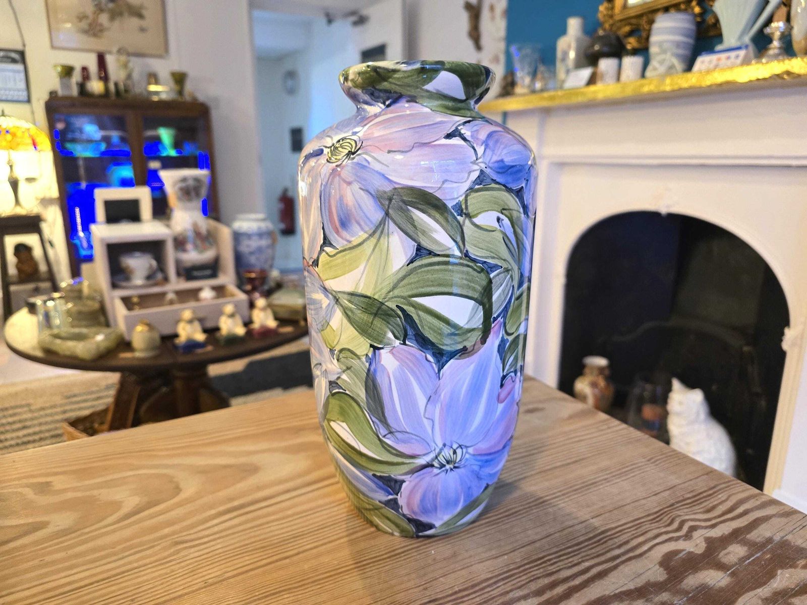 Vintage Blue Clematis Large Vase By Valerie And Ken Shelton Studio Pottery, Hand Painted photo furniture