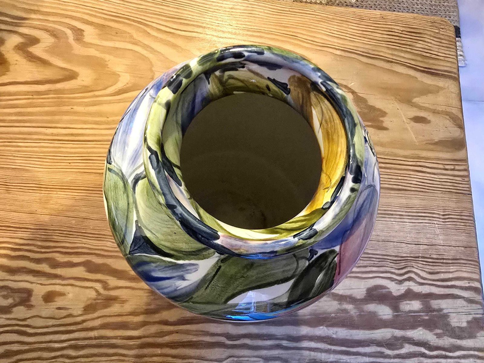 Vintage Blue Clematis Large Vase By Valerie And Ken Shelton Studio Pottery, Hand Painted photo 146.0