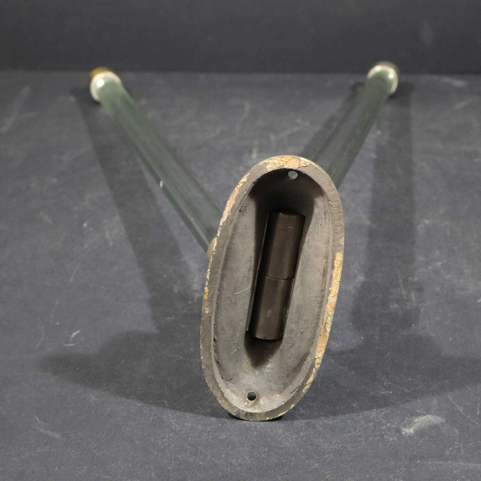 Furniture Antique Wall Mount French Nickel And Glass Towel Rack, Swinging Bar photo