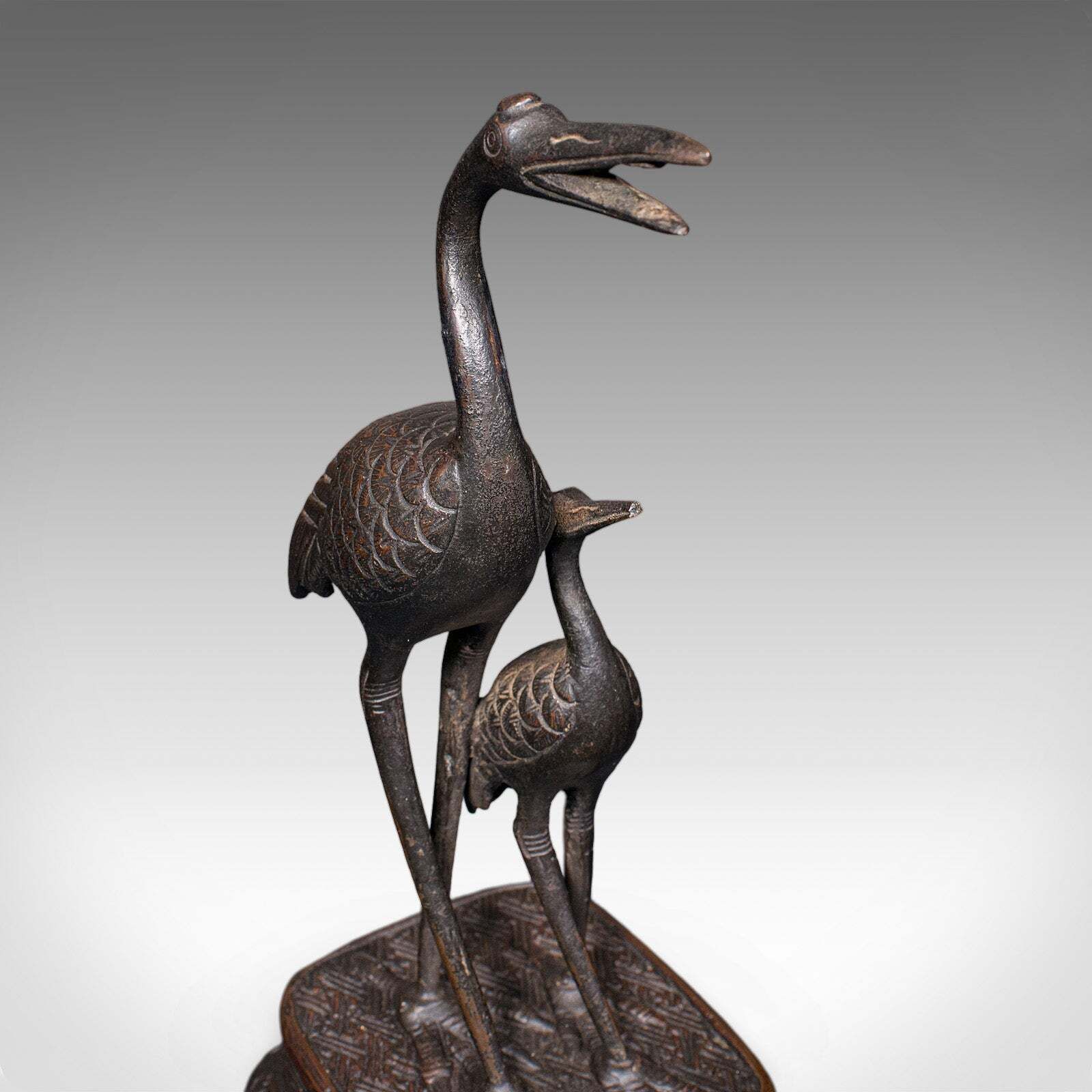 Vintage Okimono Figure, Two Cranes, Japanese, Bronze, Bird Study, Art Deco, 1940 photo vintage