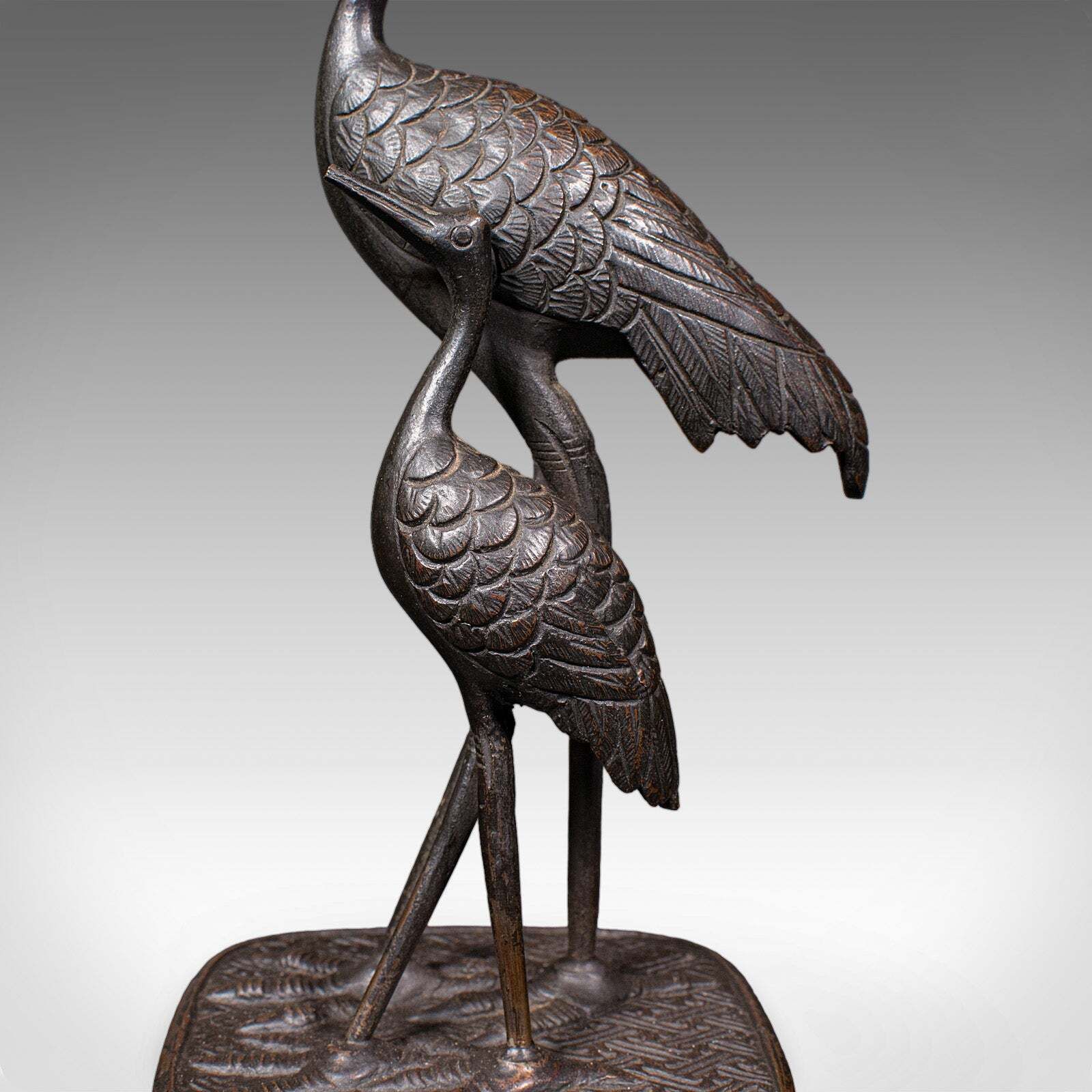photo furniture Vintage Okimono Figure, Two Cranes, Japanese, Bronze, Bird Study, Art Deco, 1940