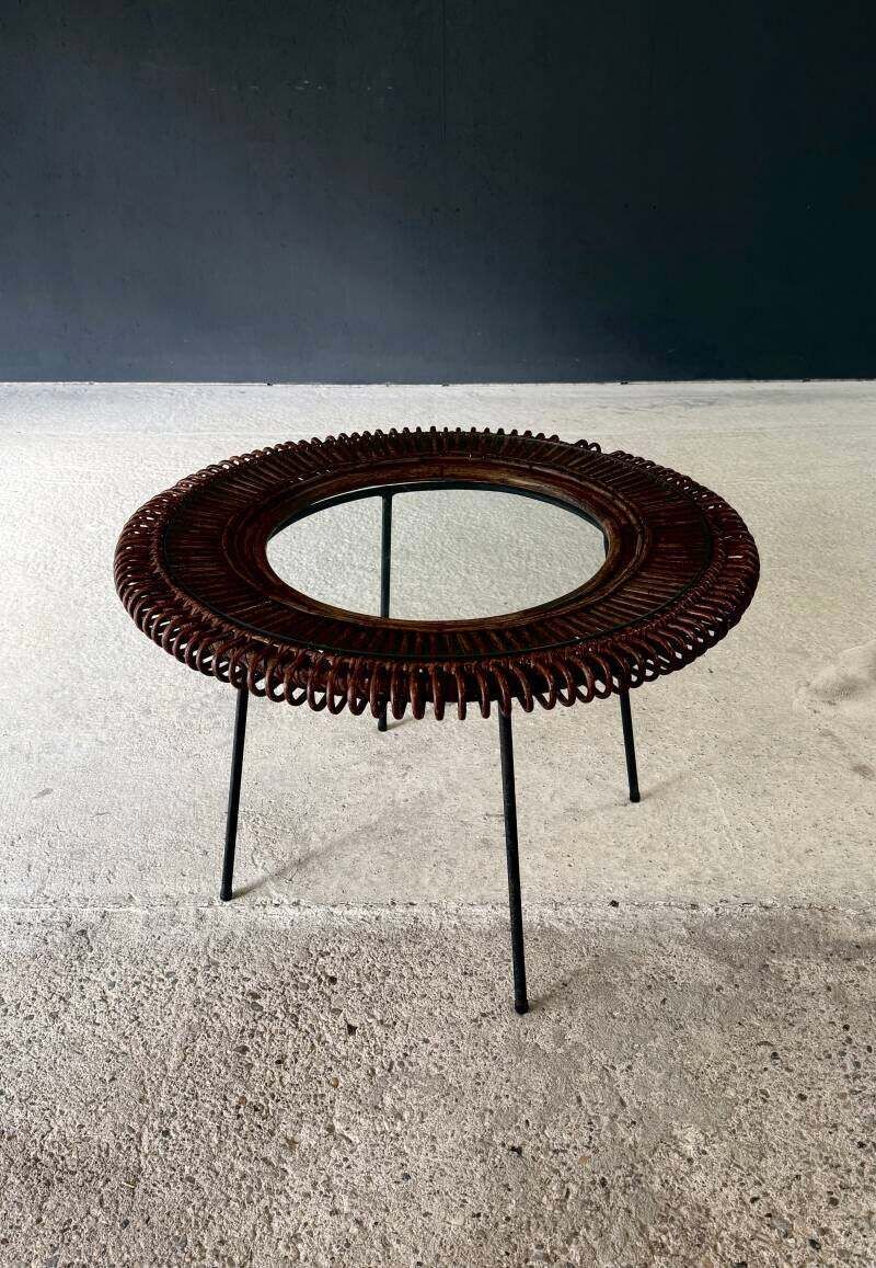 Midcentury Design Bamboo Occasional Side Table, France 1950's photo buy