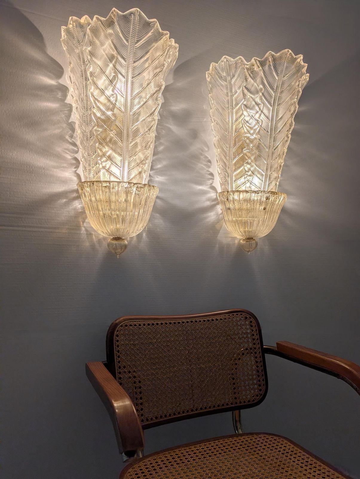 Pair Of Giant Barovier & Toso Foglia D'oro Sconces, 1980s photo Lighting