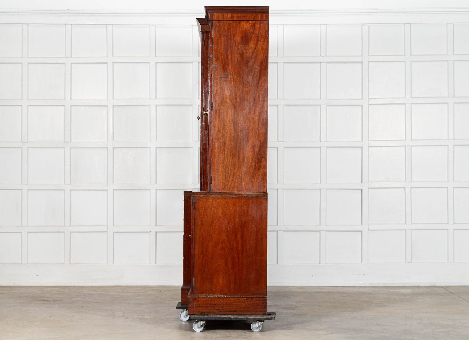 Monumental English Mahogany Breakfront Inlaid Glazed Bookcase photo buy