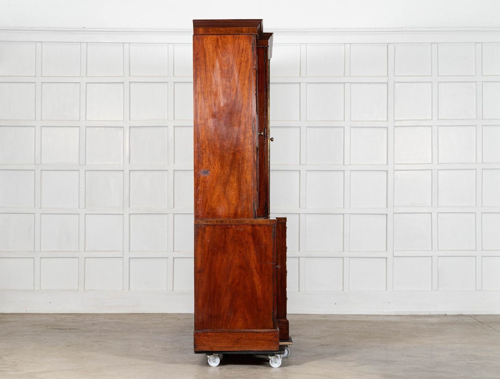 Monumental English Mahogany Breakfront Inlaid Glazed Bookcase photo vintage