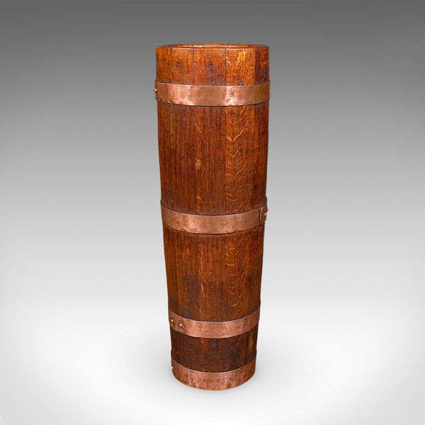Antique Coopered Stick Loop, English, Victorian Oak Country House Umbrella Stand photo furniture