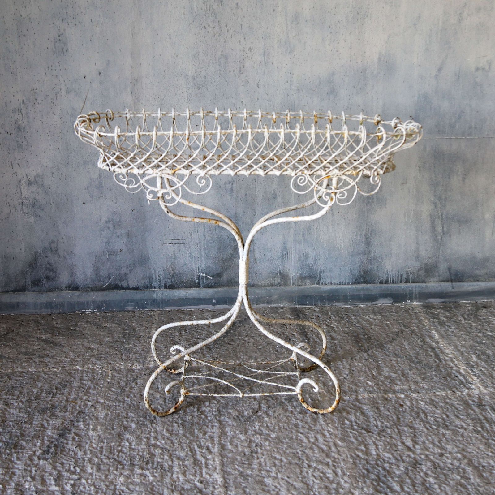 19th Century English Wrought Iron Plant Stand With Scrollwork And Lattice Basket Top photo furniture