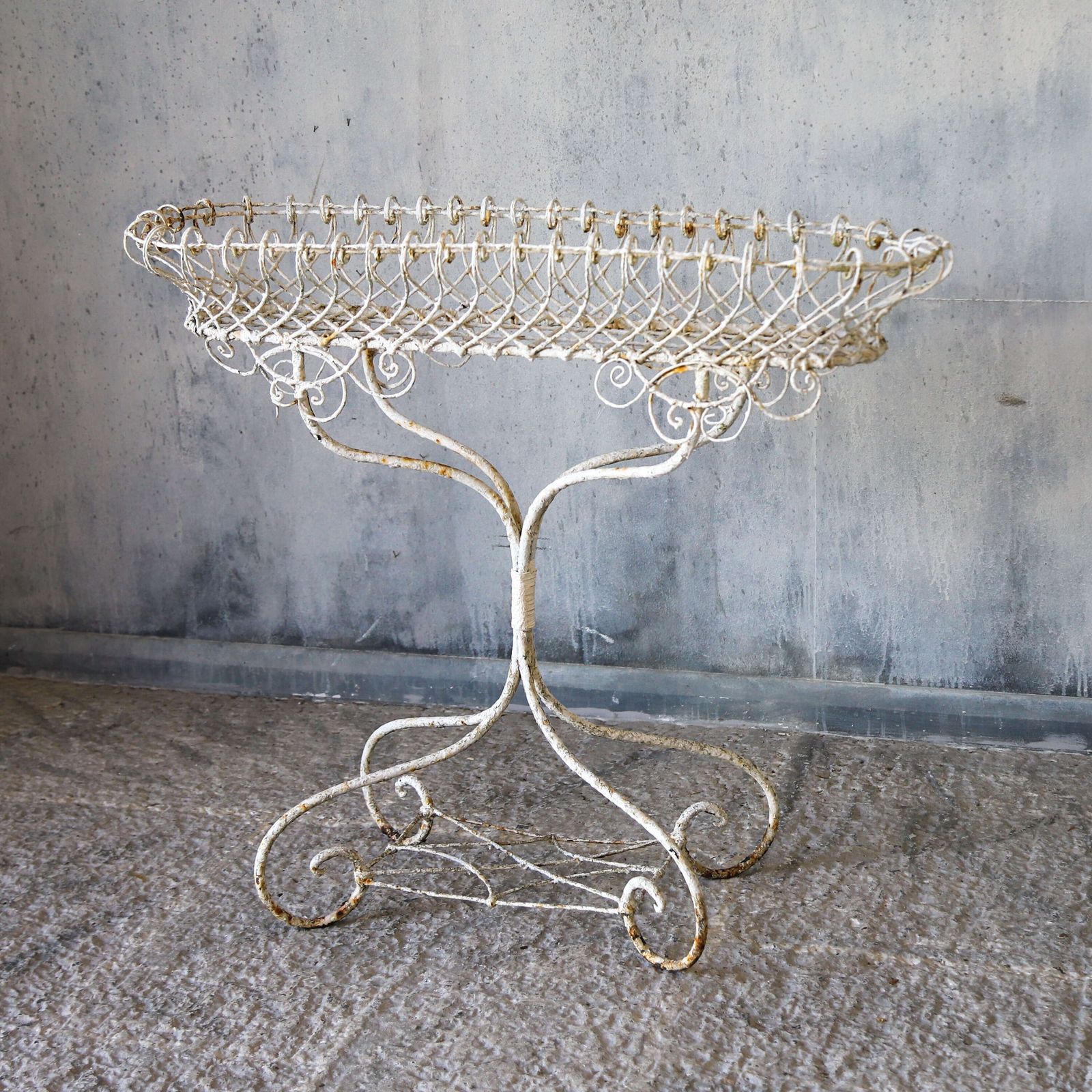 19th Century English Wrought Iron Plant Stand With Scrollwork And Lattice Basket Top photo Home Decor