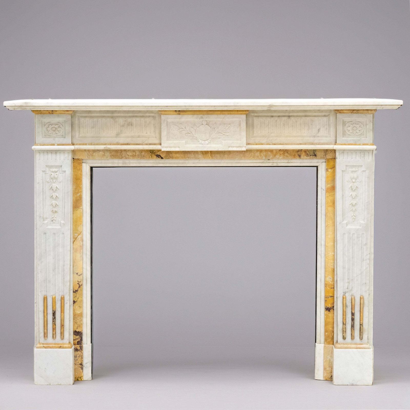 Antique Victorian Carrara Siena Marble Fireplace Surround