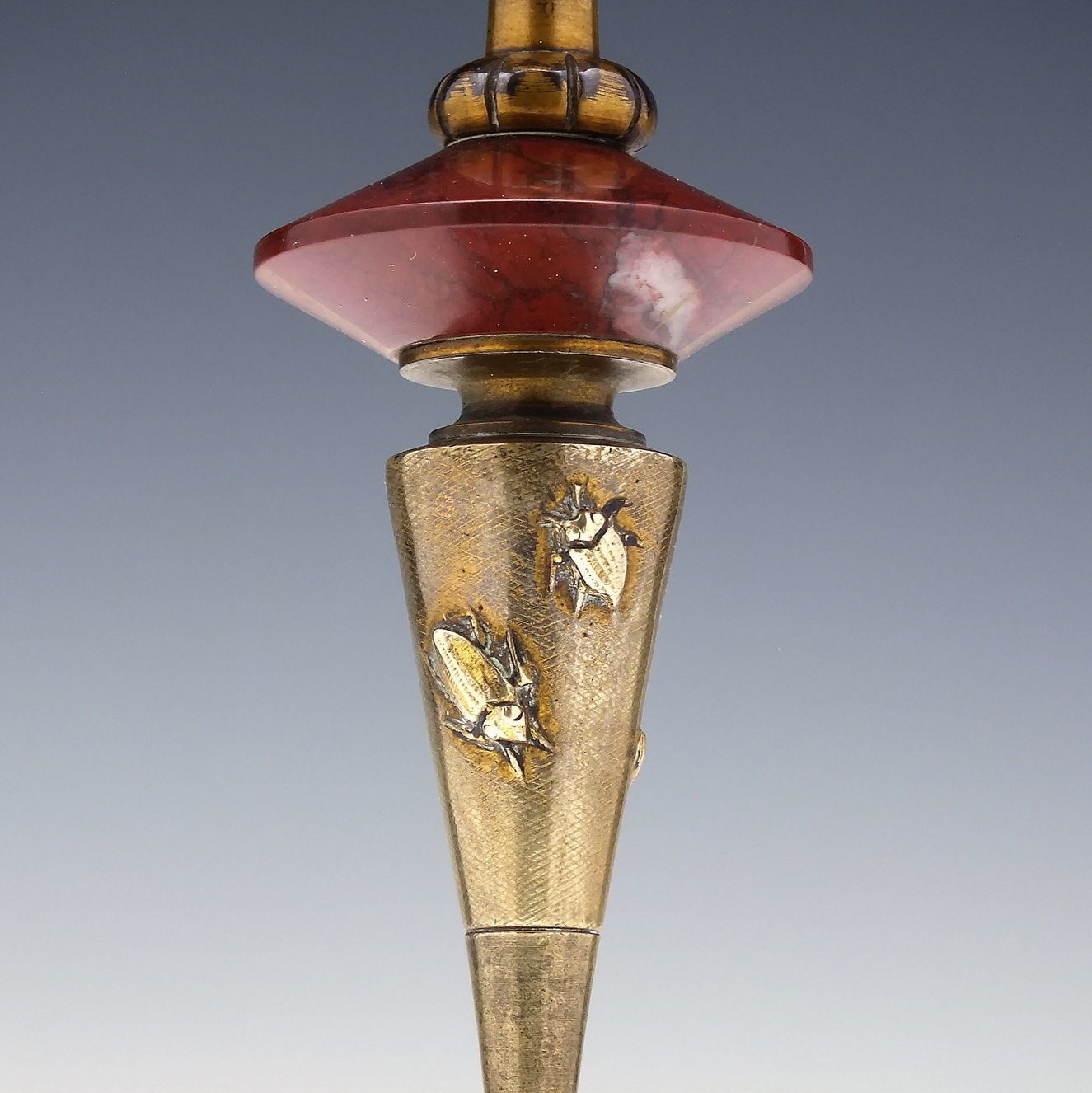 Rare Pair Art And Crafts Brass & Marble Candle Sticks C1880 With Cast Beetles photo 490.0